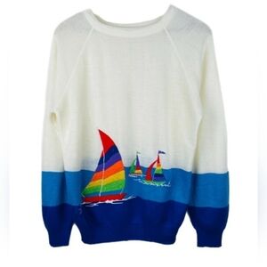 VINTAGE 70s/80s Sailing Boats Knit Sweater, Size M